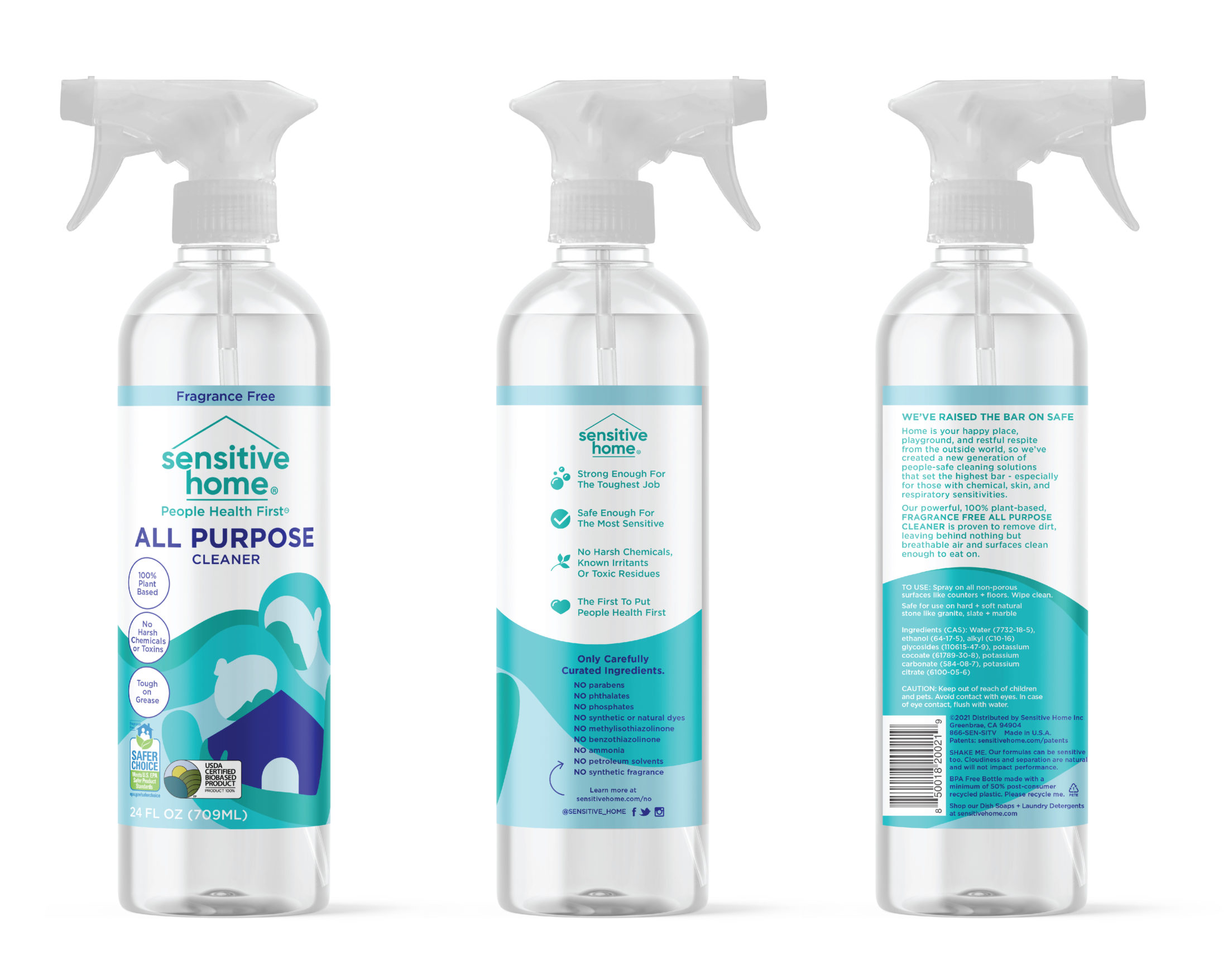 360º view of Sensitive Home All Purpose Cleaner - Fragrance Free spray bottle.